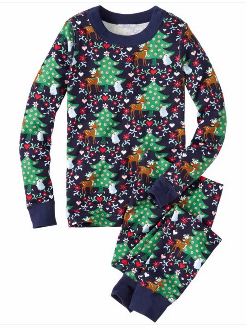 Hanna Andersson Navy Holiday Tree & Reindeer Pajama Set